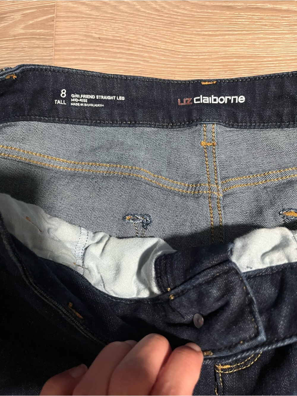 Liz Claiborne Girlfriend Straight Leg Jeans Dark Wash Size 8 Tall Mid Rise - Picture 5 of 7